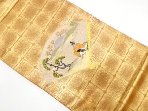 桧扇に平安人物・松模様織り出し　袋帯